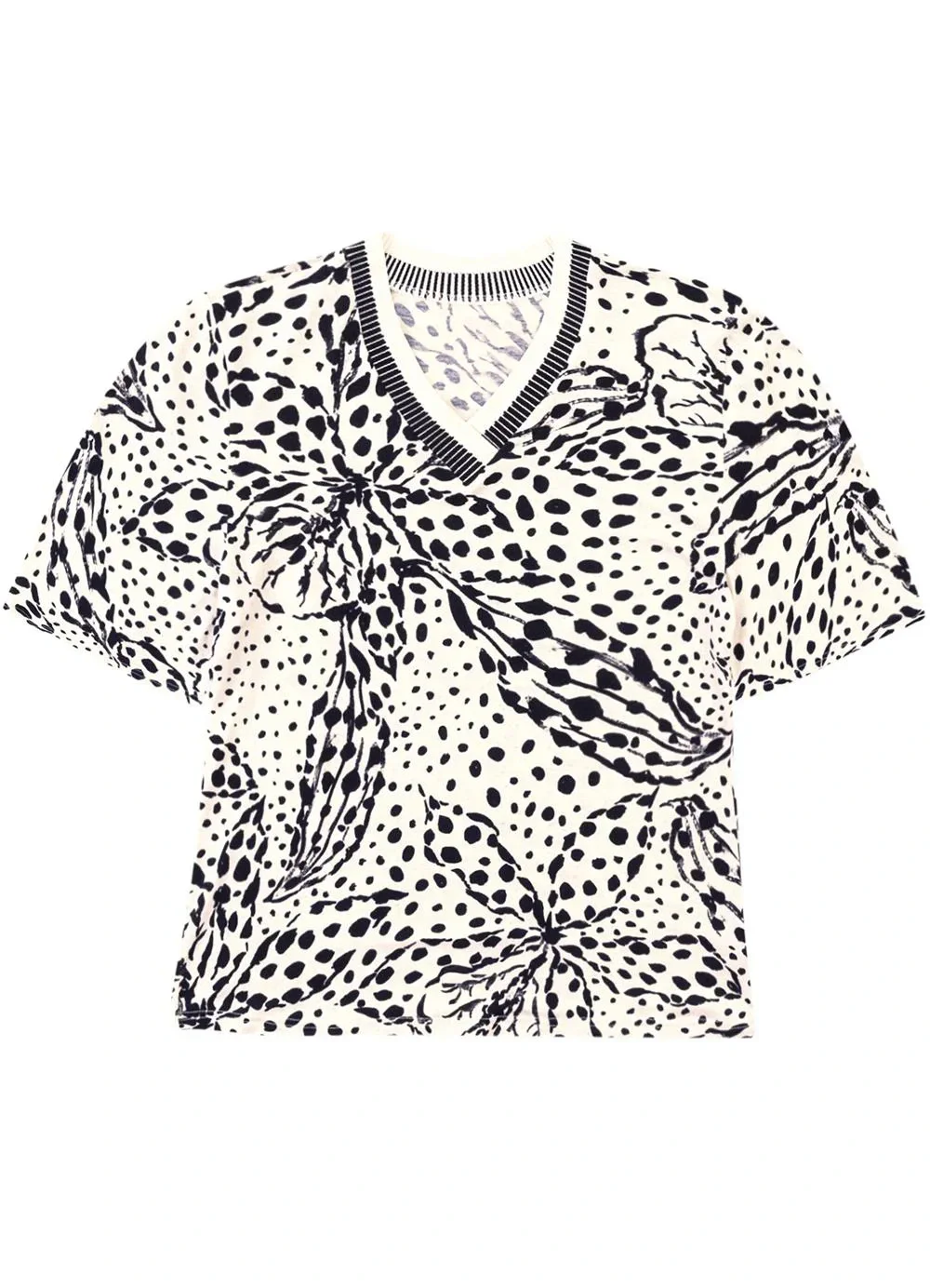 Malwee - Blusa Floral Ampla em Viscolinho Preto