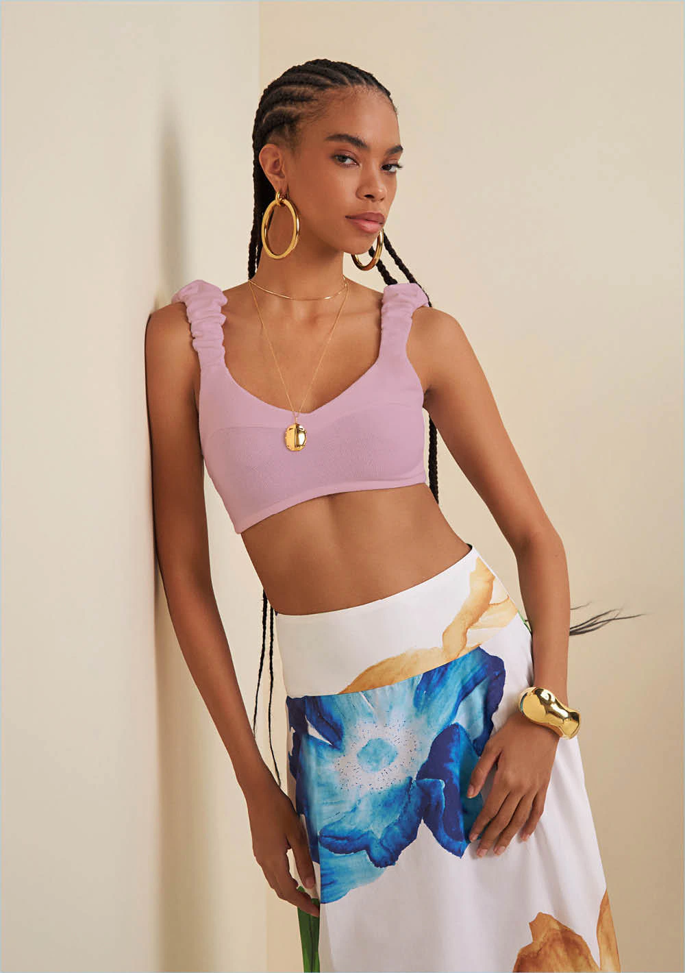Blusa Morena Rosa Decote Redondo Alça Tricot Lilas