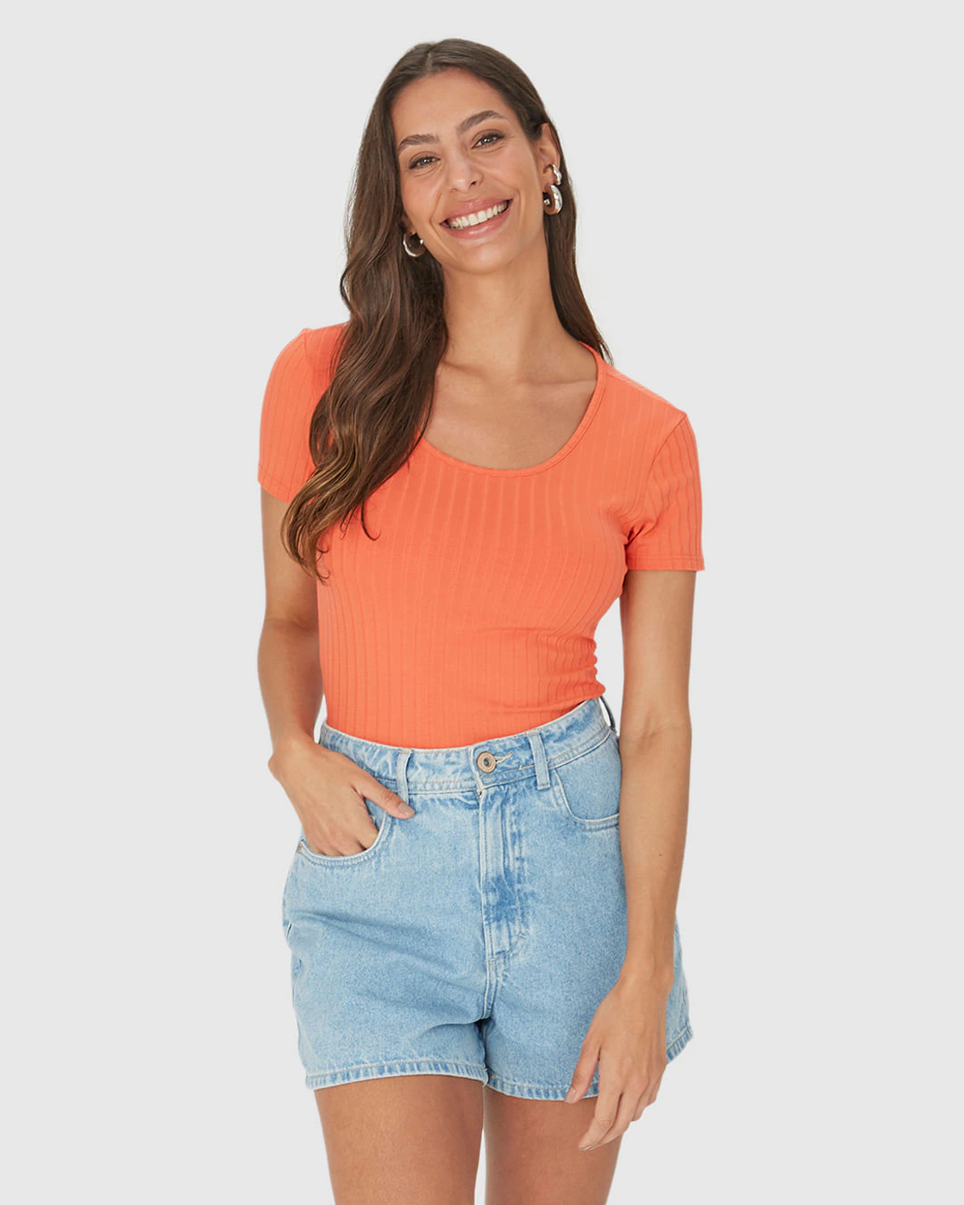 Blusa Básica Feminina Manga Curta Em Canelado De Viscose