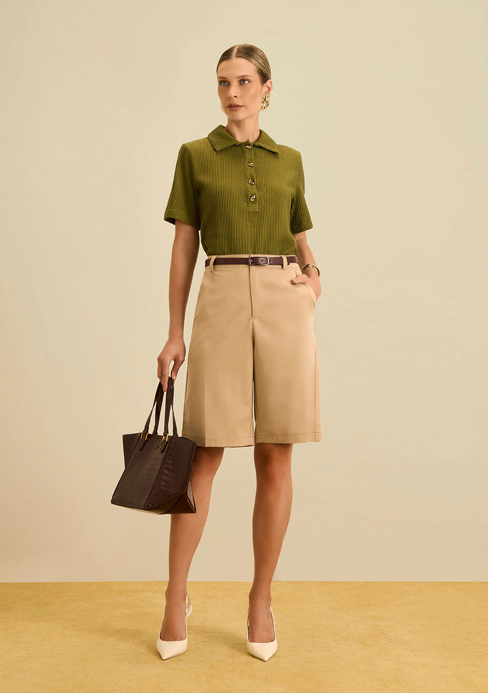 Camiseta Maria.Valentina Solta Polo Manga Curta Padrão Verde