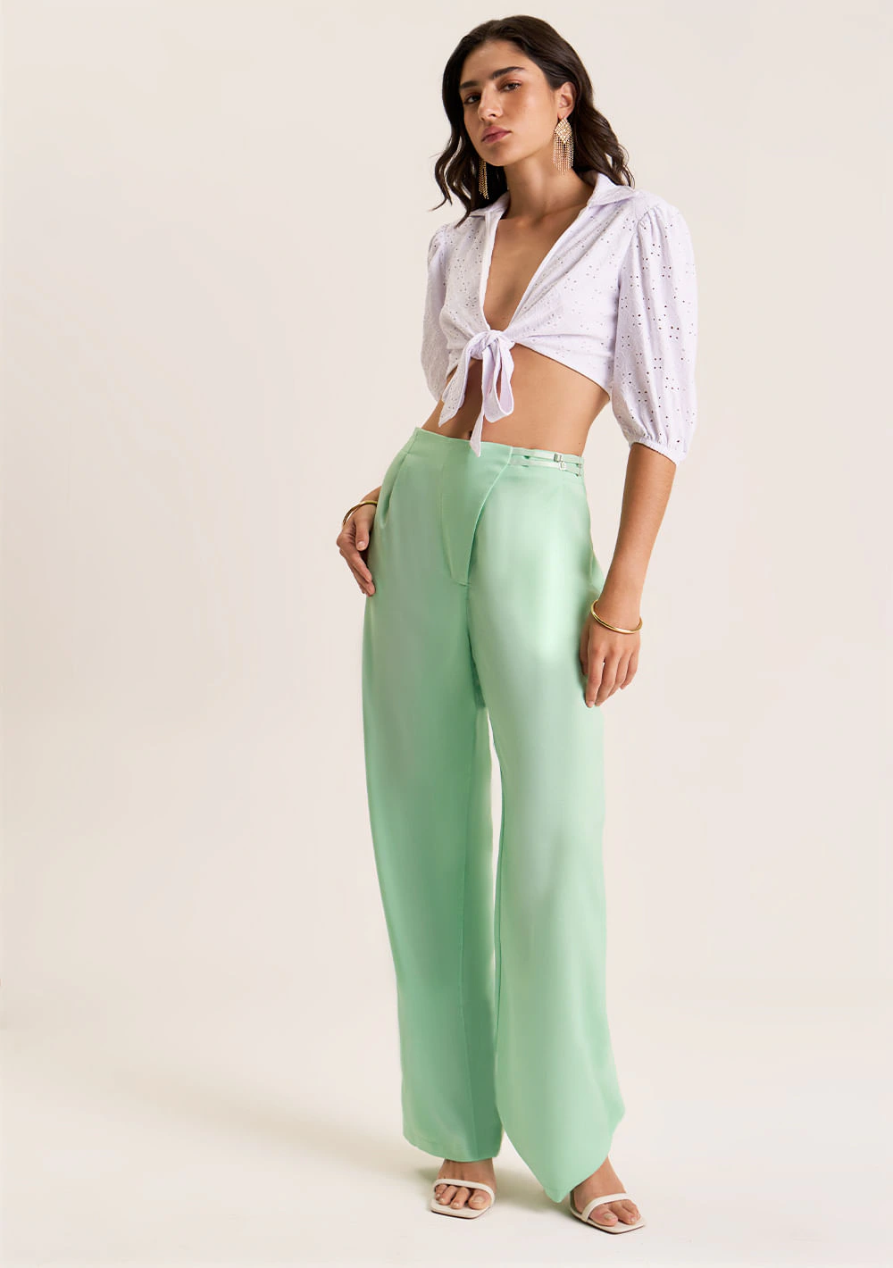 Calça Zinco Reta Cós Alto Alfaiataria Verde