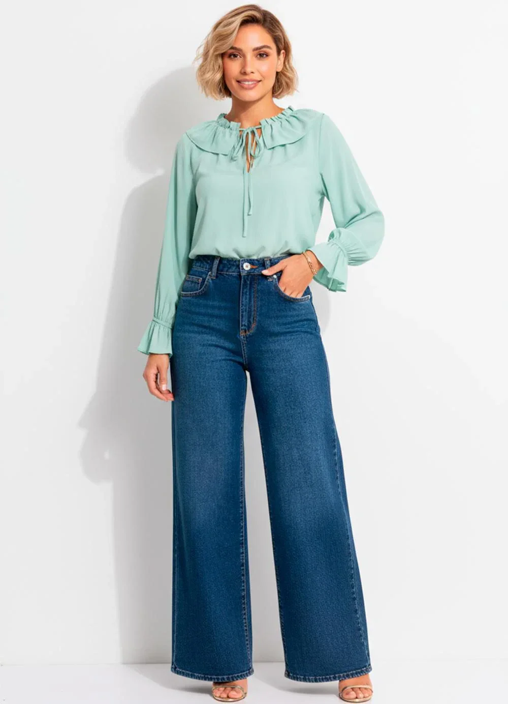 Quintess - Blusa Verde em Viscose Plana