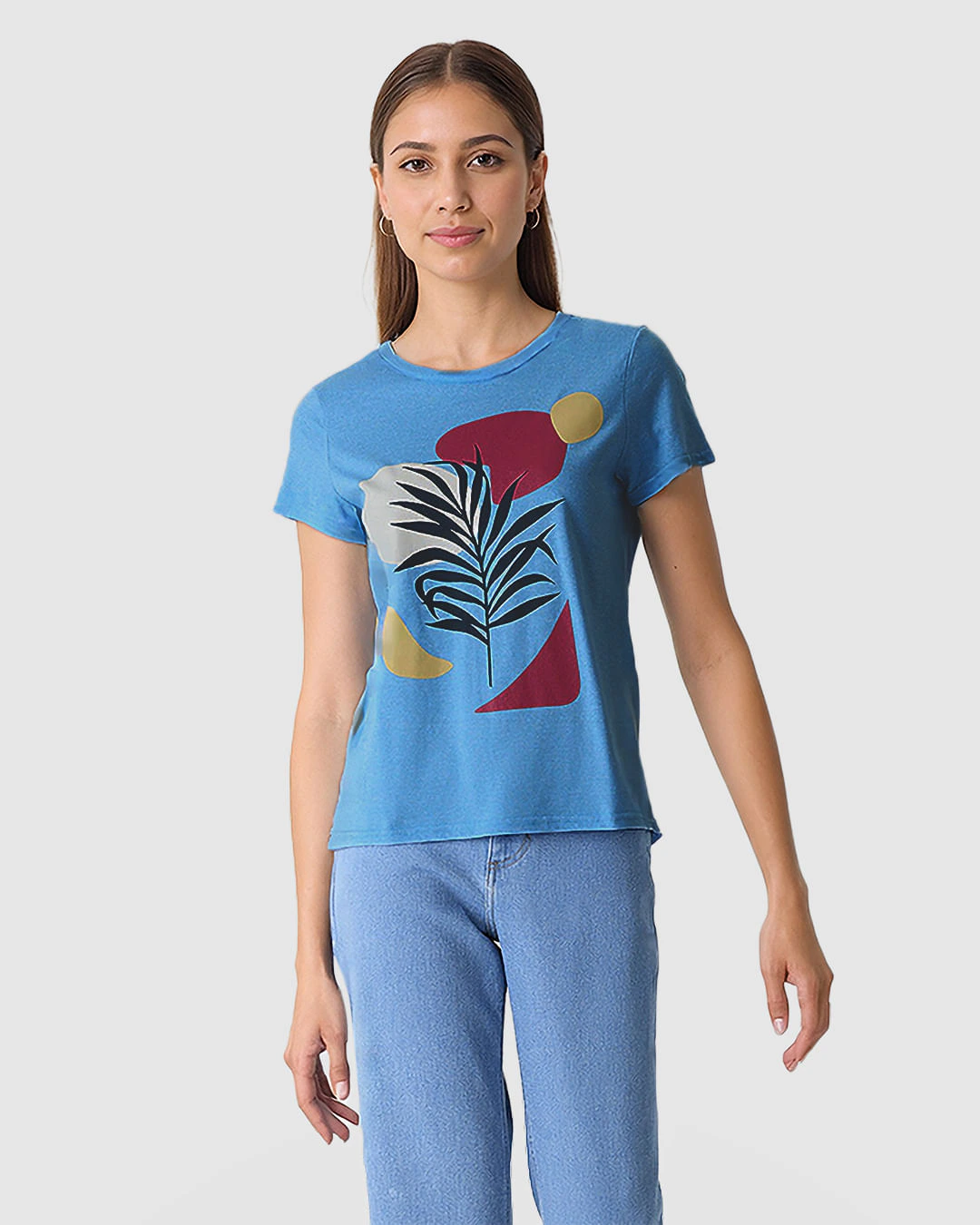 Camiseta Feminina Estampa Frontal Abertura Costas Em Malha Moulinê