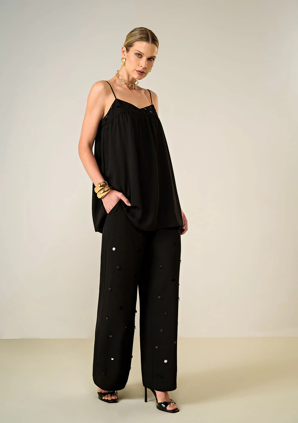Calça Maria.Valentina Pantalona Alta Preto
