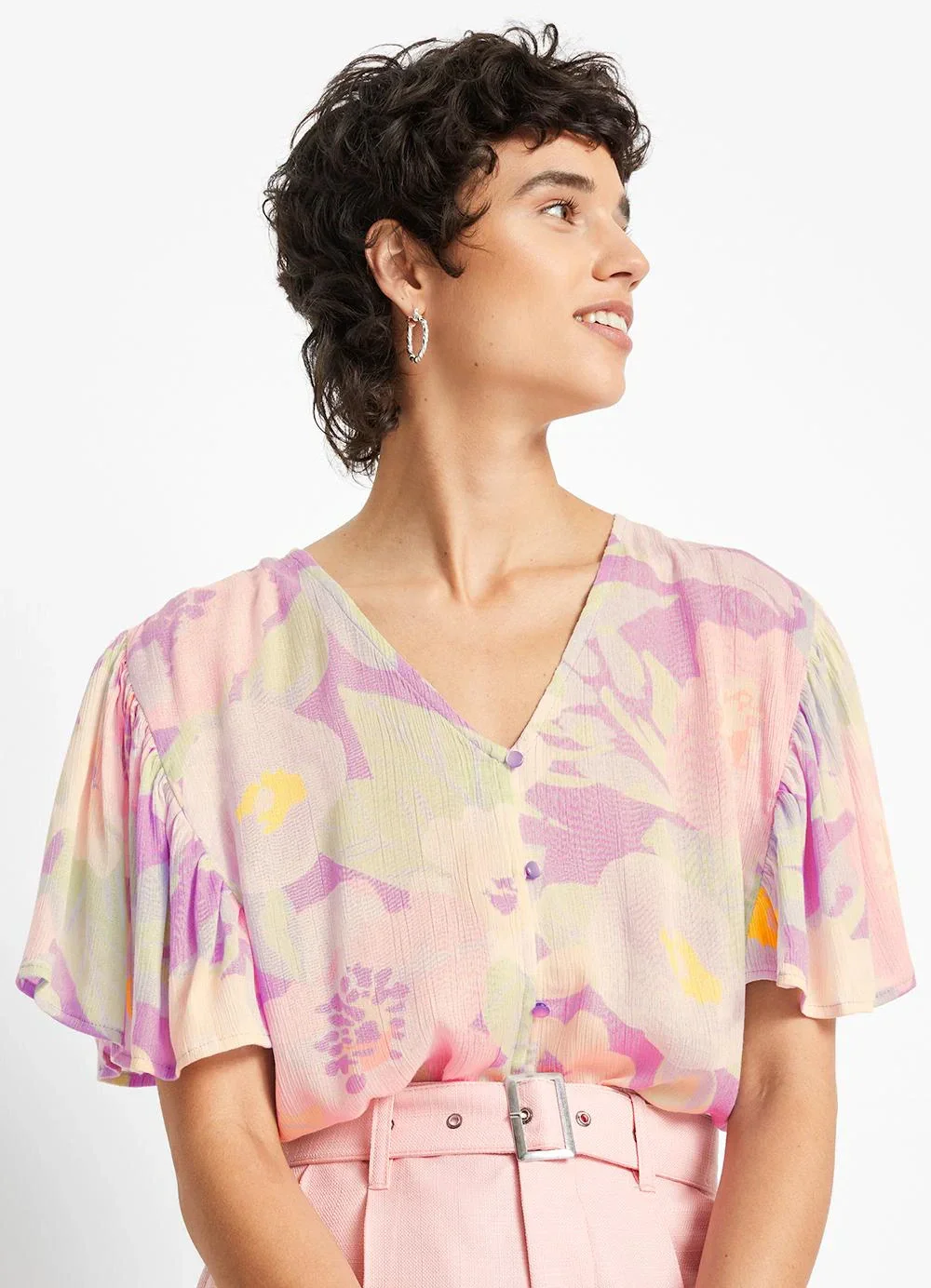 bonprix - Blusa Floral Borrado em Viscose Plana