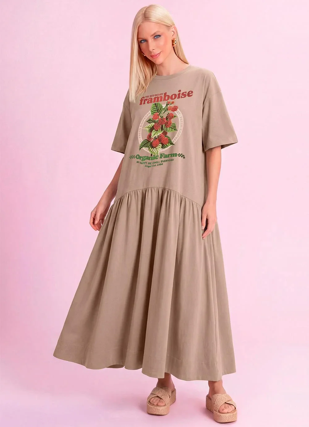 Angel - Vestido Midi Framboise em Piquet Marrom