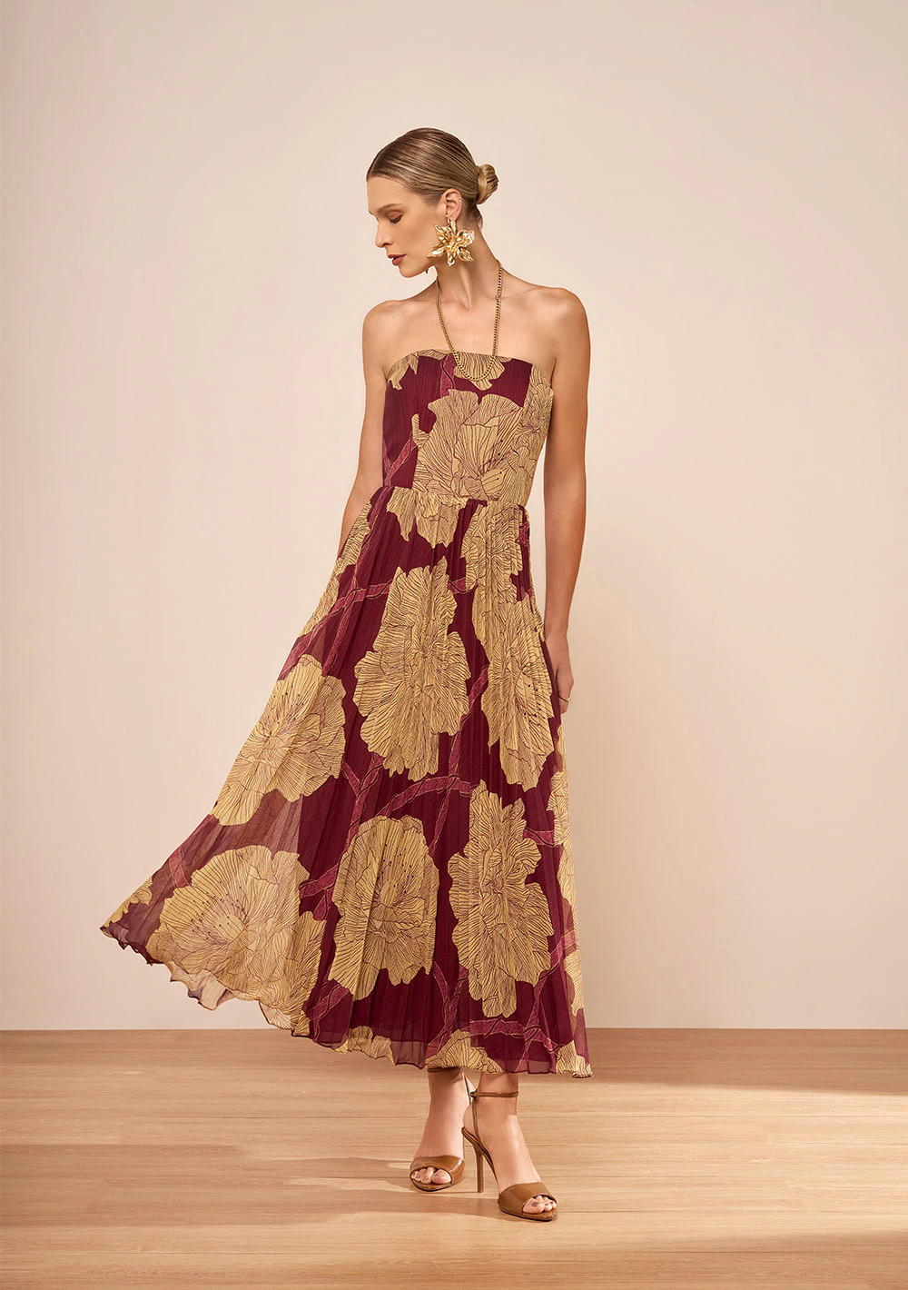 Vestido Longo Alça Camélia Bordo