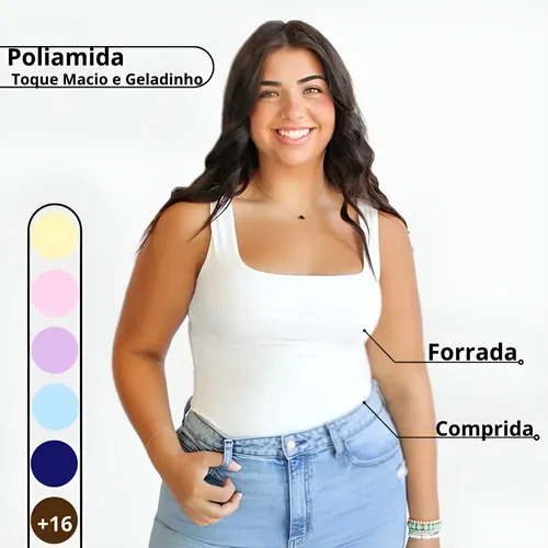 Regata Feminina Poliamida Premium Forrada Alça Larga Moda