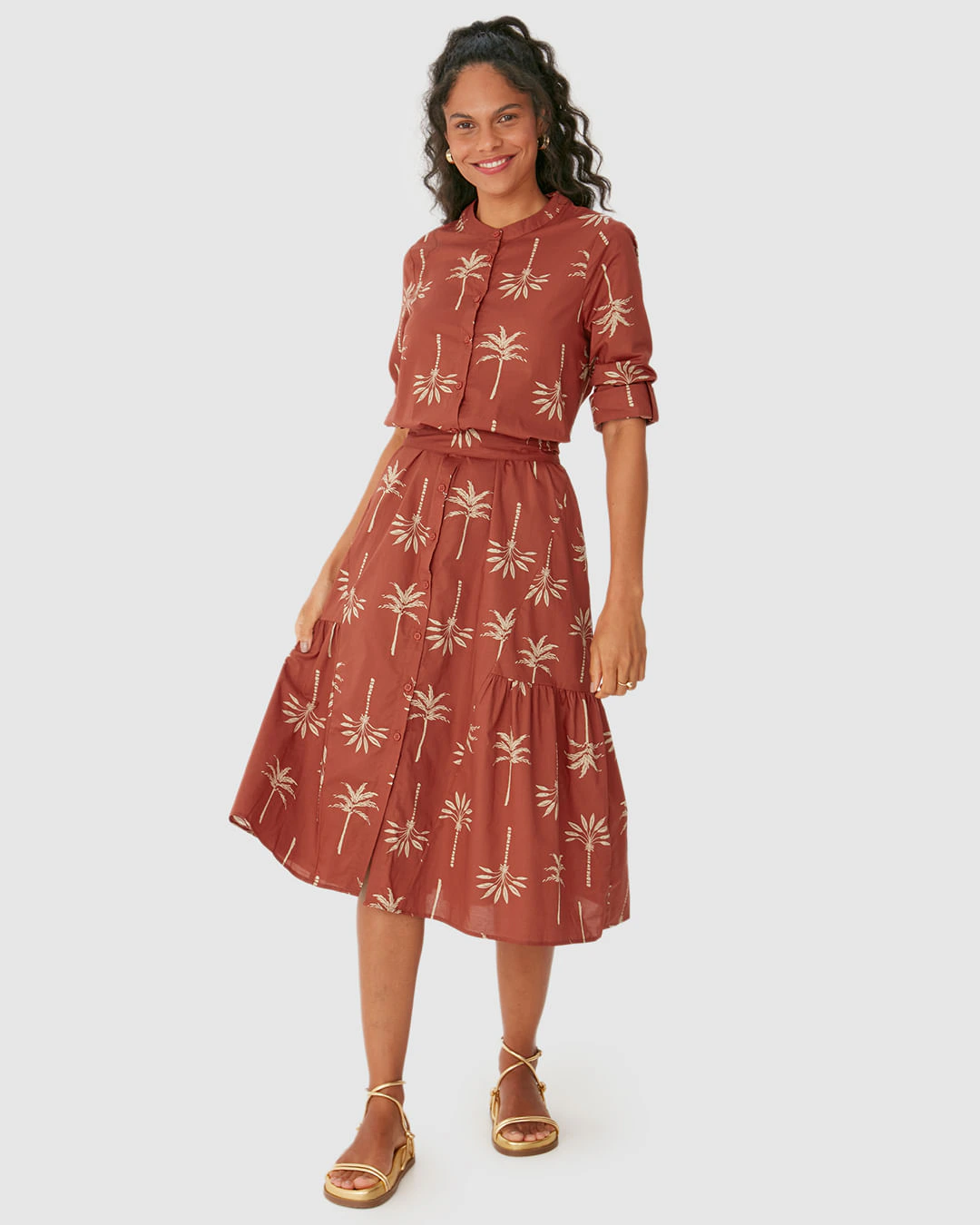 Vestido Midi Feminino Chemise Faixa Amarração Manga 7/8 Em Tricoline