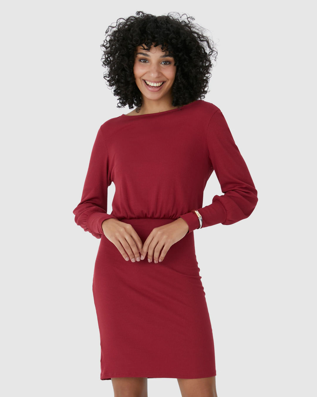 Vestido Feminino Manga Longa Em Malha Viscose Canelada