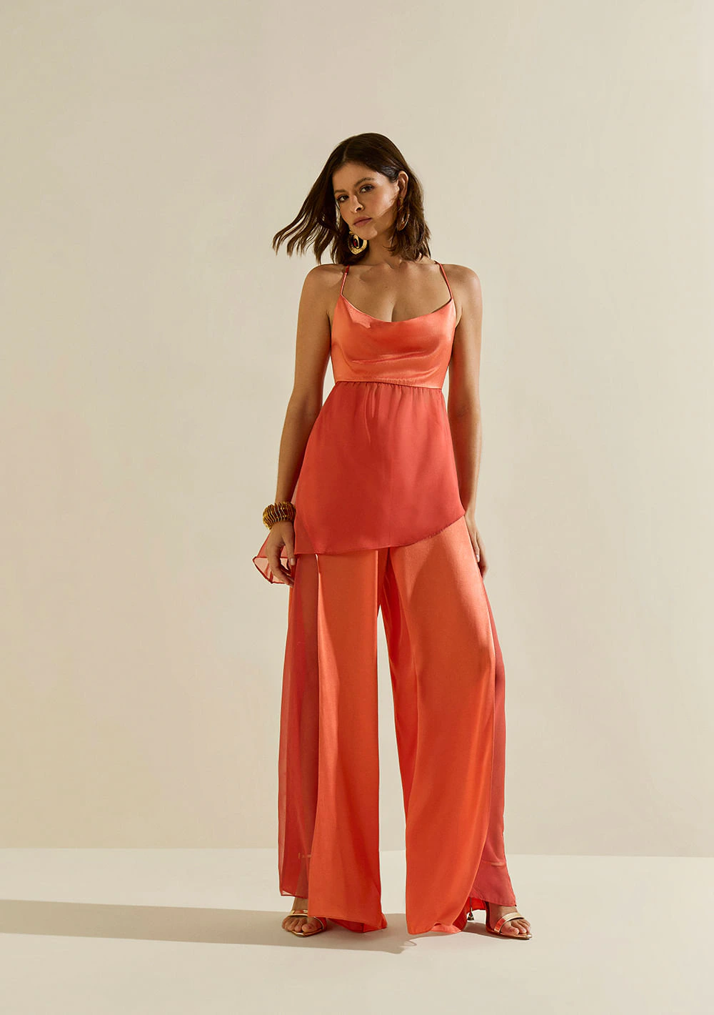 Calça Morena Rosa Pantalona Alta Laranja