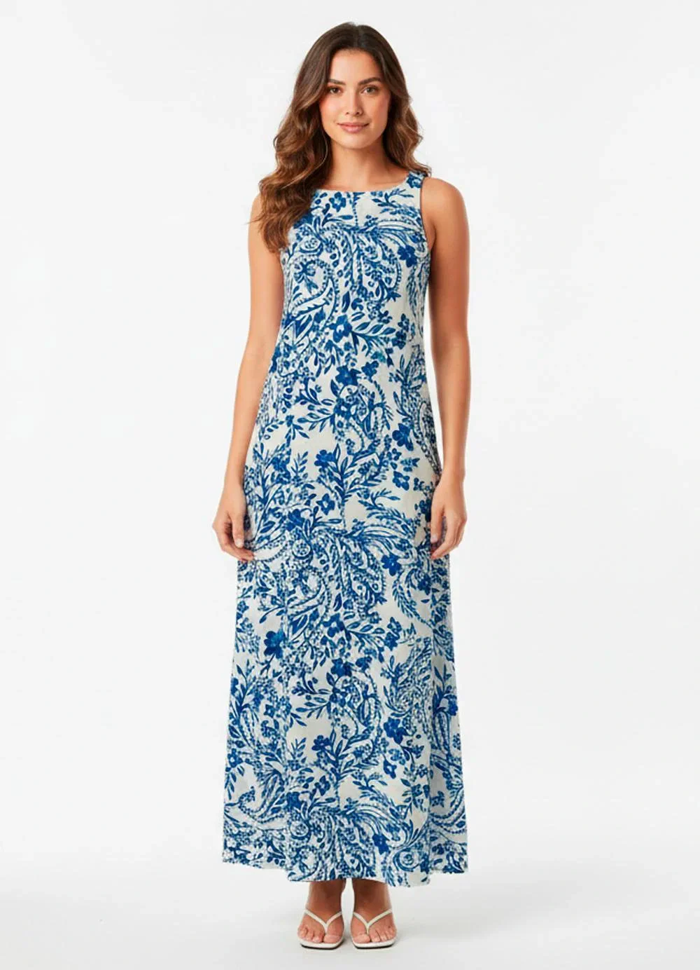 Quintess - Vestido Floral Azul em Viscose Plana