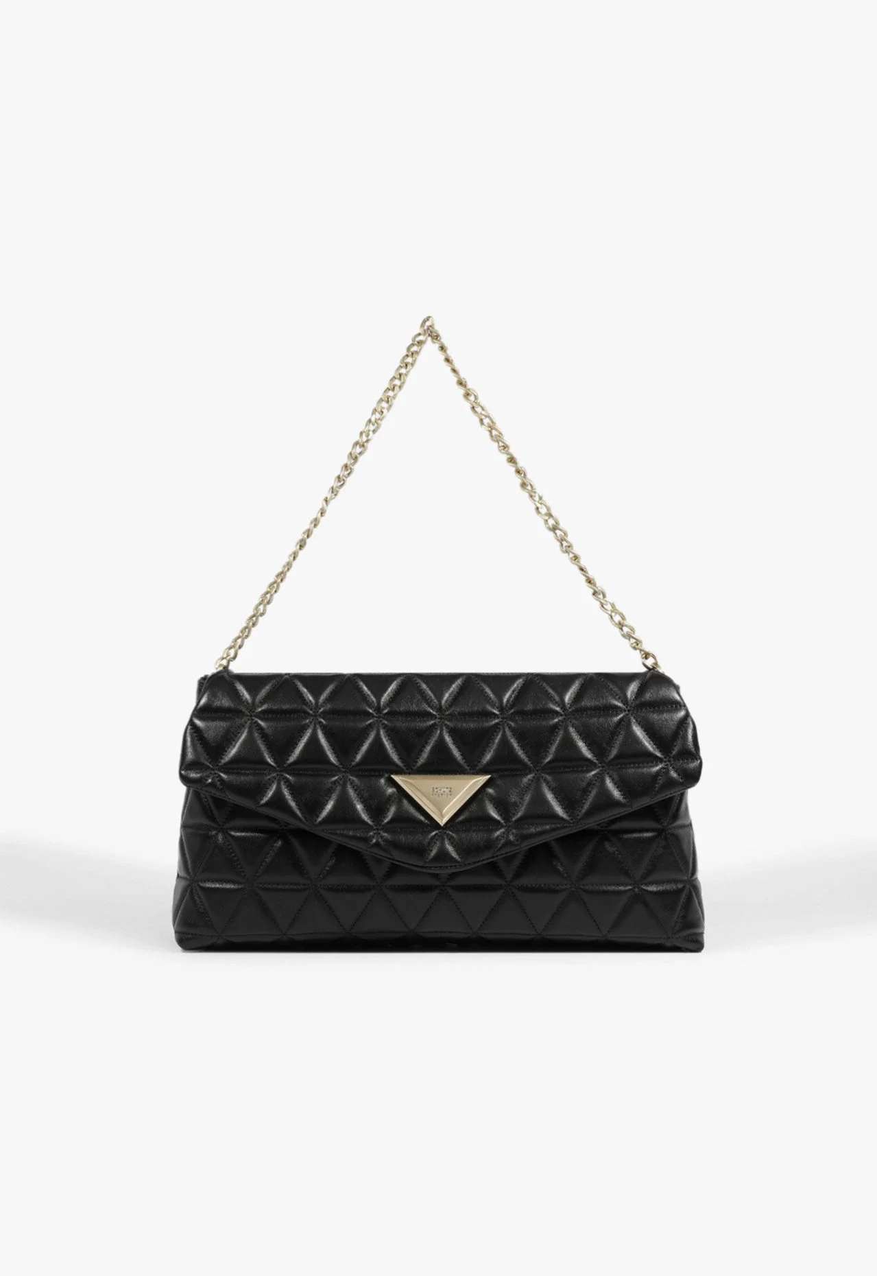 Bolsa Tiracolo 944 Grande Couro Preta e Dourado