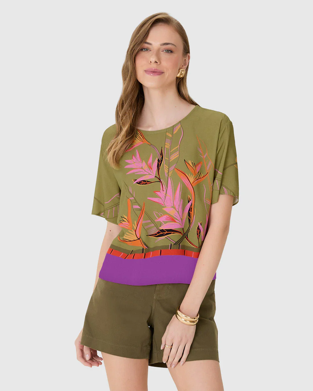 Blusa Box Feminina Manga Curta Estampa Digital Em Viscose