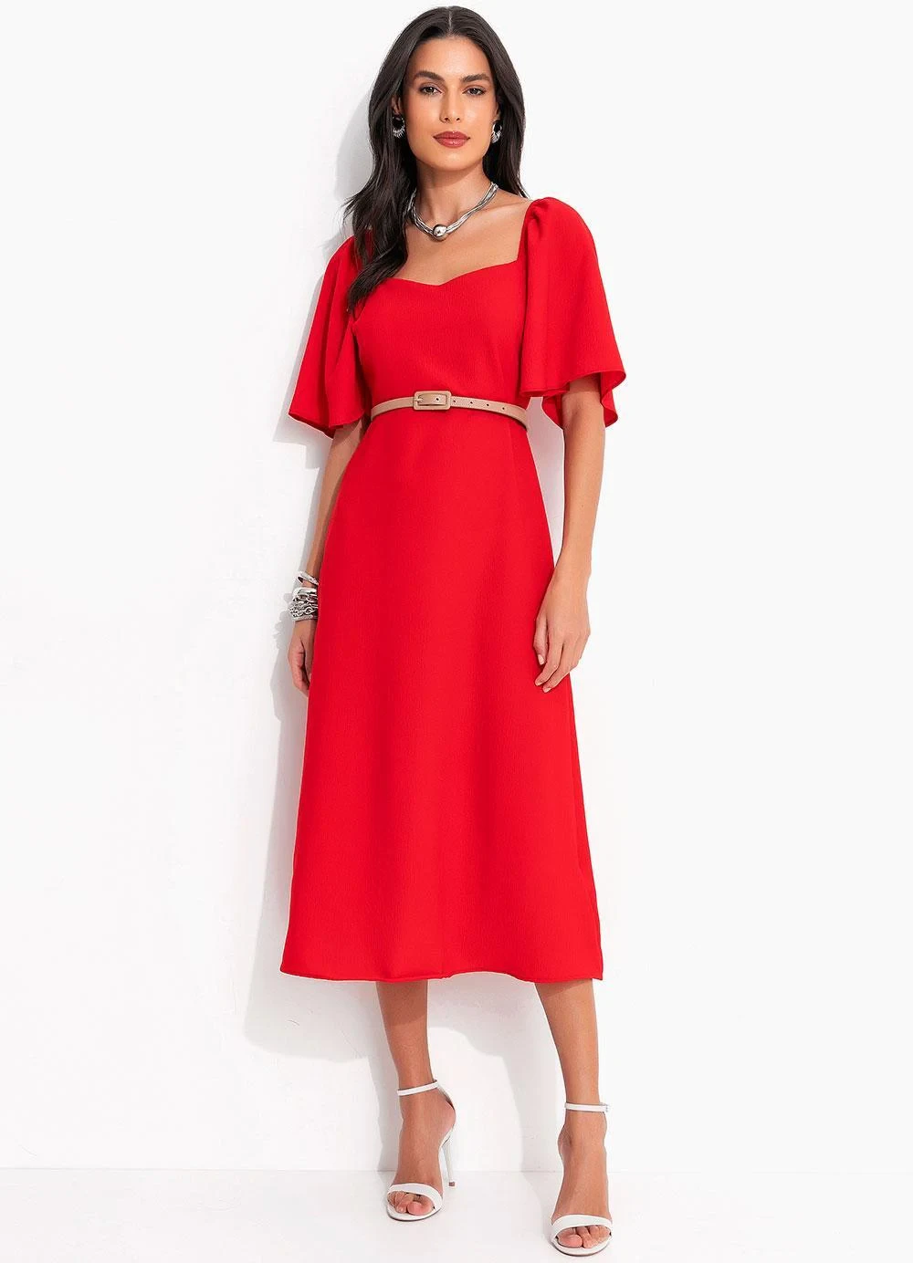 Quintess - Vestido Vermelho em Crepe Plano