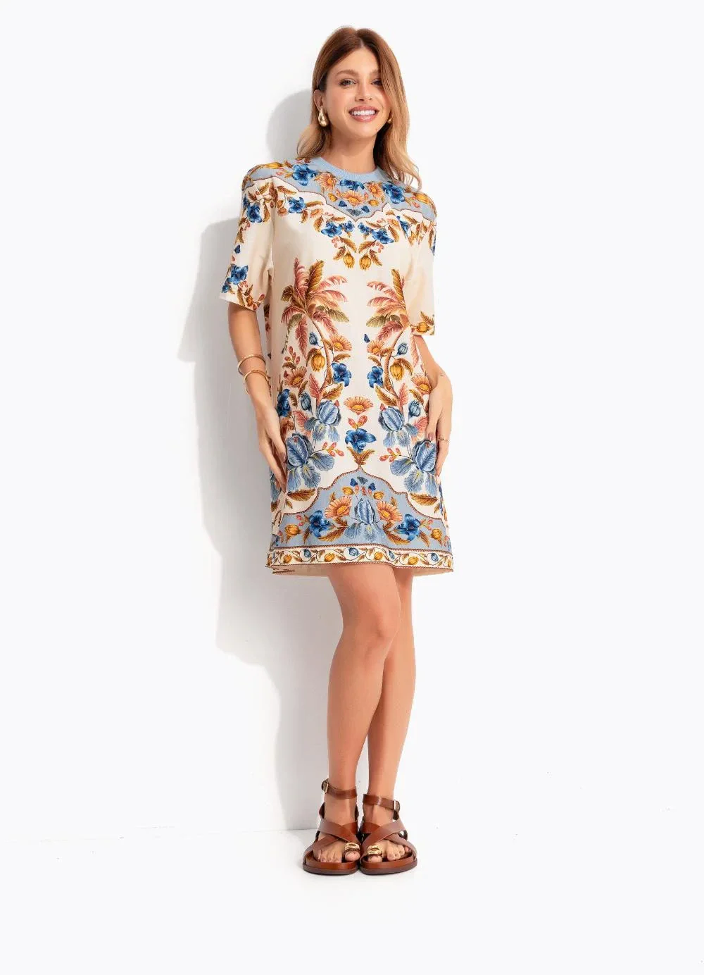 Farm - Vestido T-Shirt Albania Bege