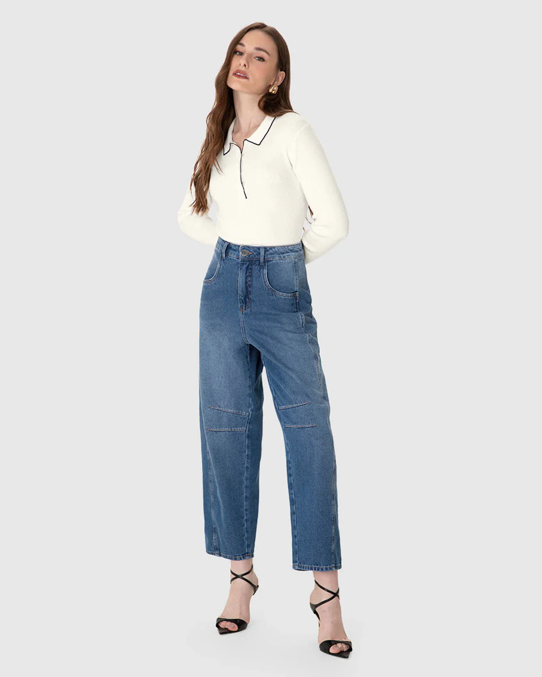 Blusa Justa Feminina Gola Polo Com Peitilho Manga Longa Em Tricô - ENFIM