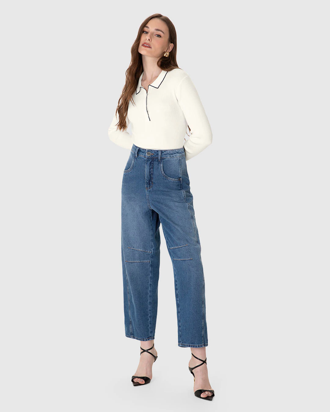 Blusa Justa Feminina Gola Polo Com Peitilho Manga Longa Em Tricô - ENFIM