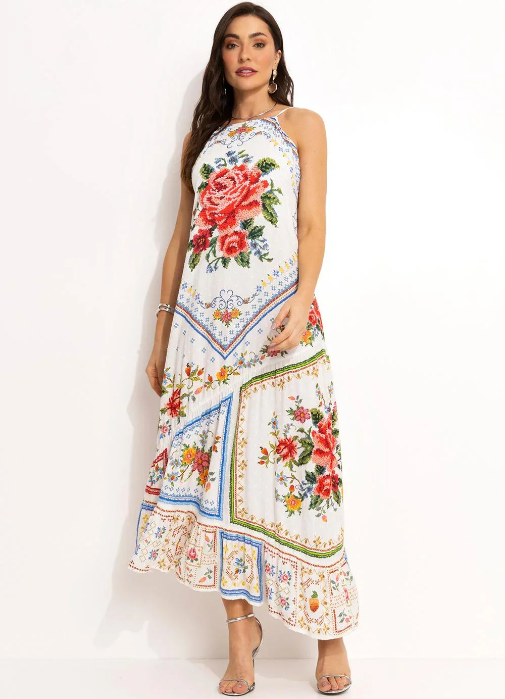 Farm - Vestido Croppedem Viscose Off White