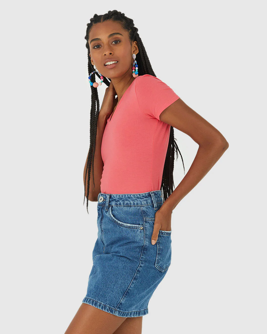 Blusa Básica Feminina Decote V Em Viscose Stretch