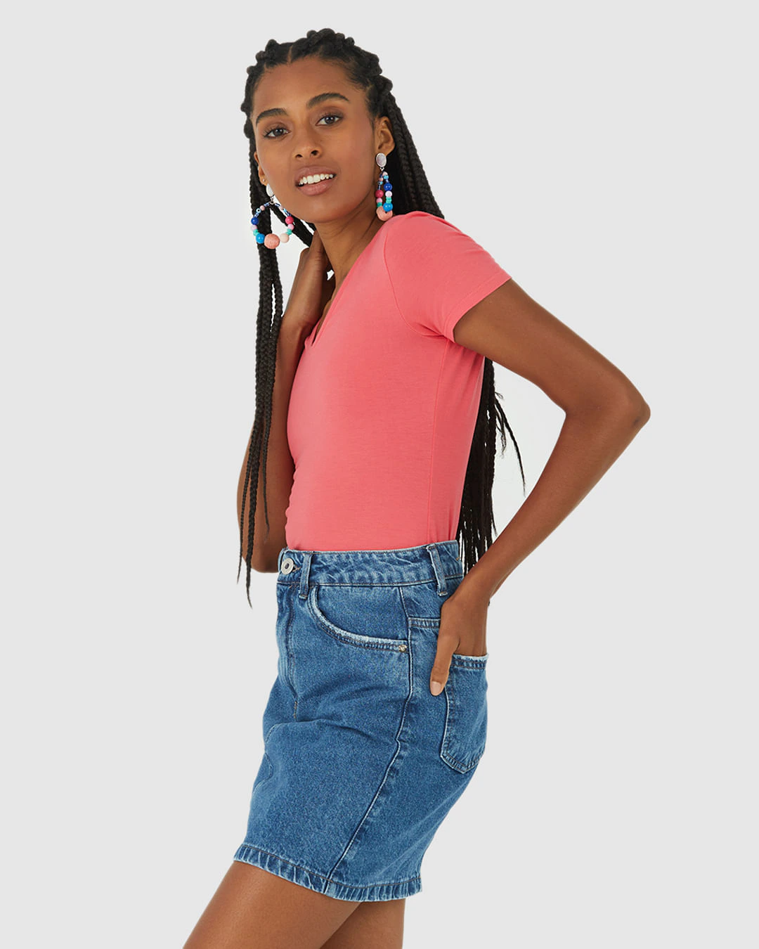 Blusa Básica Feminina Decote V Em Viscose Stretch