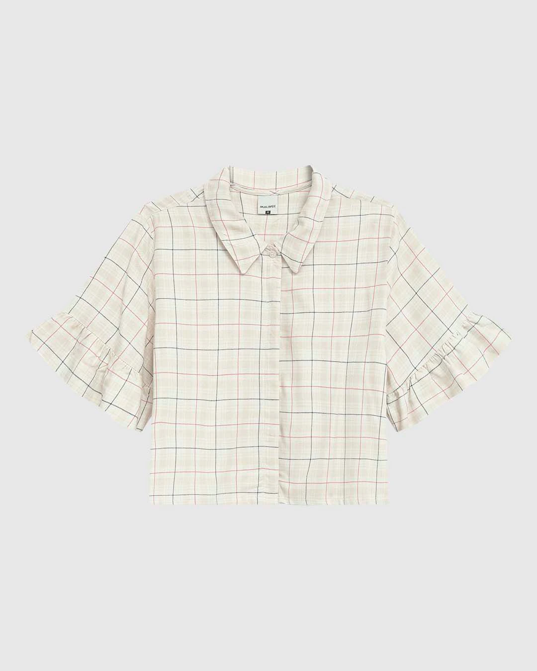 Camisa Cropped Feminina Manga Com Babado Em Viscose