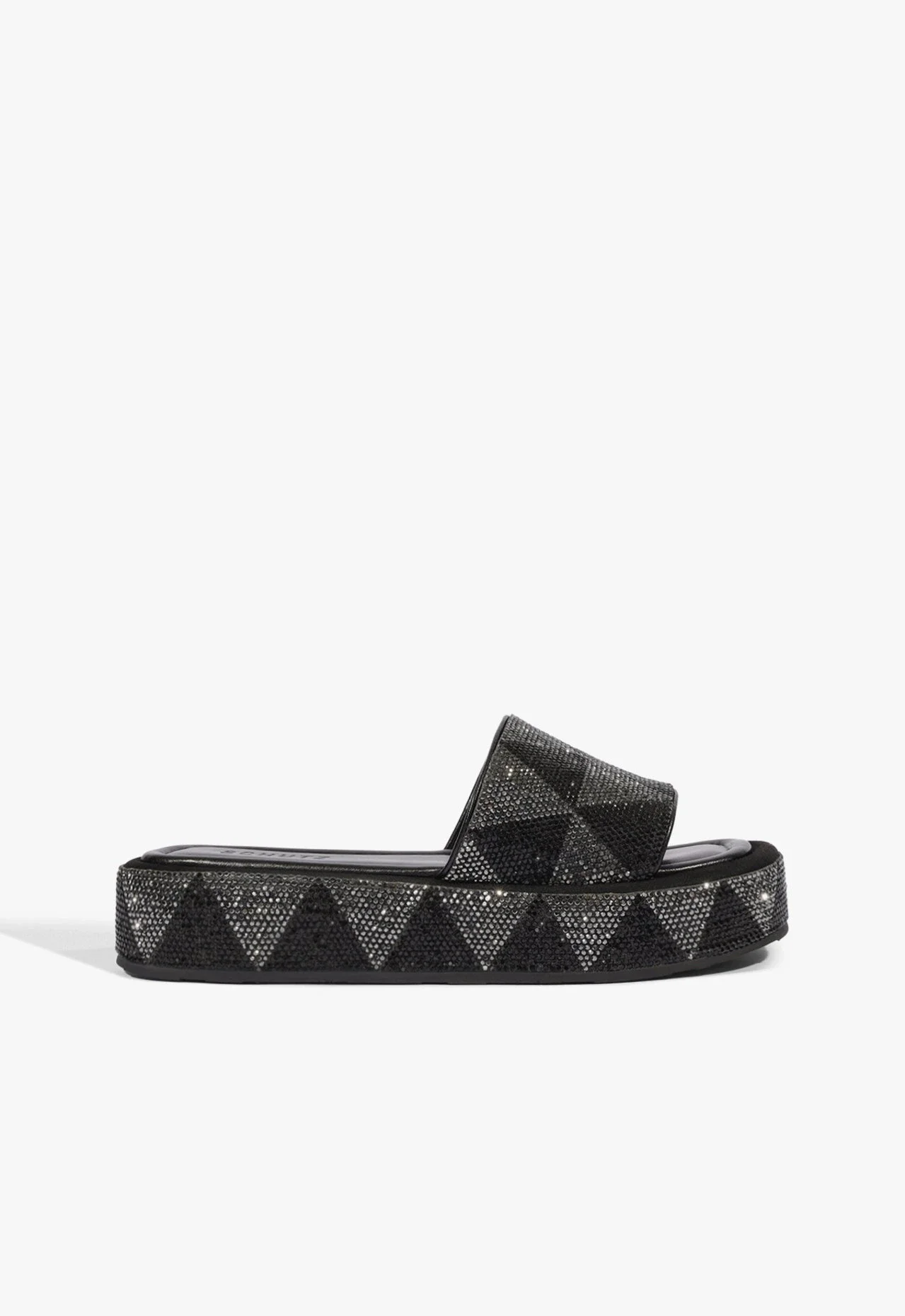 Papete Flatform Bico Quadrado Strass Preta