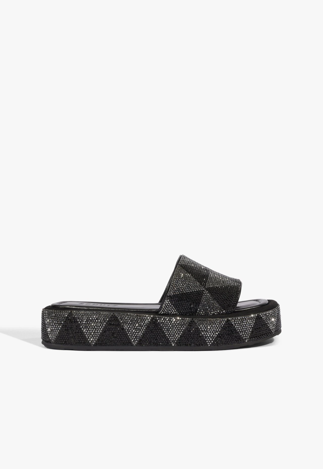 Papete Flatform Bico Quadrado Strass Preta
