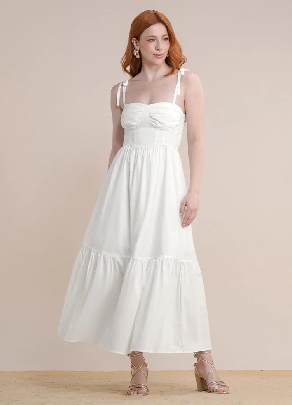 Angel - Vestido Midi Tricoline Bege