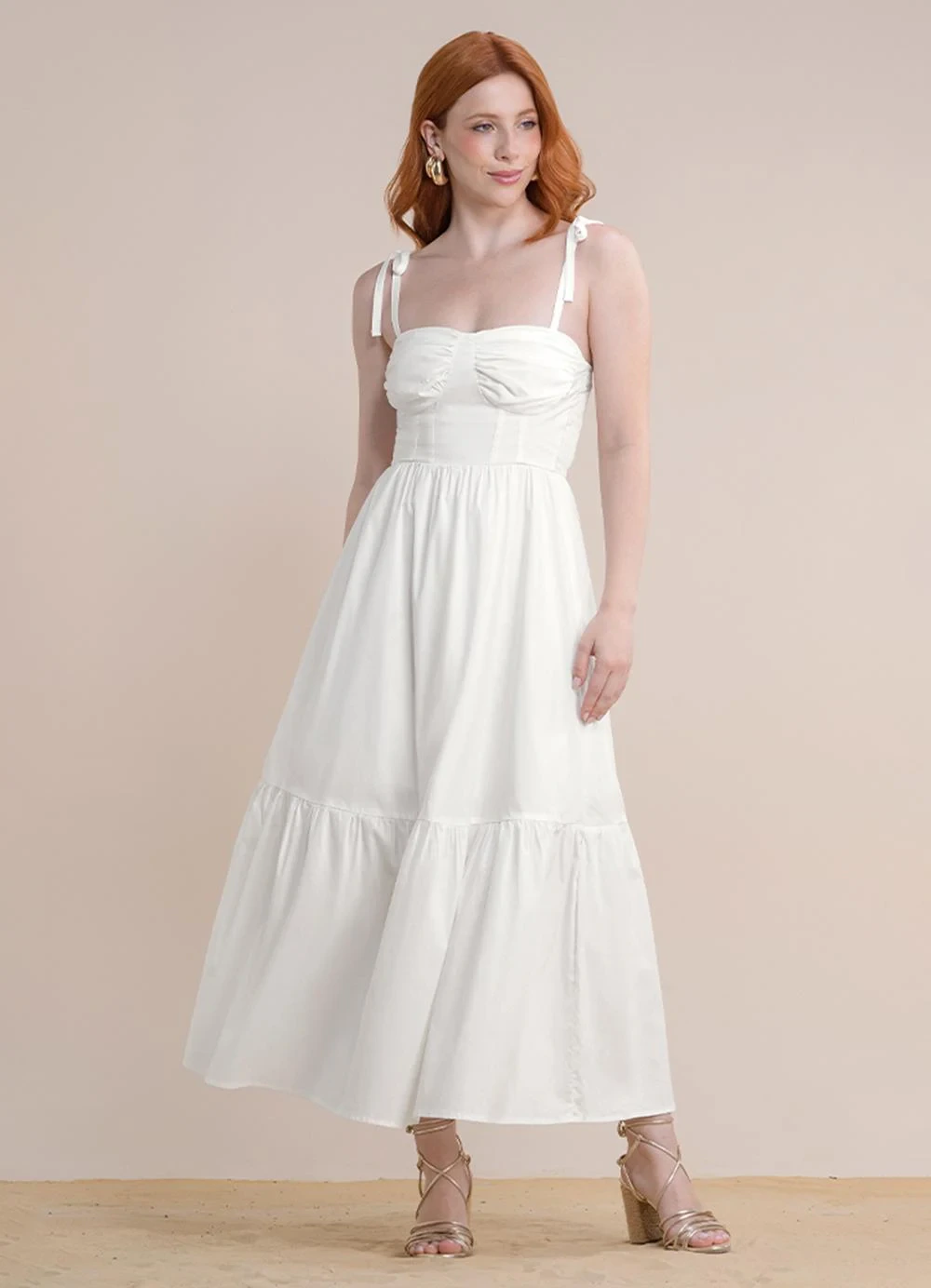 Angel - Vestido Midi Tricoline Bege