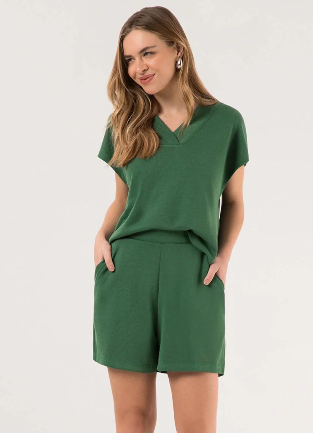 Lunender - Conjunto com Shorts e Blusa D Tricô Verde