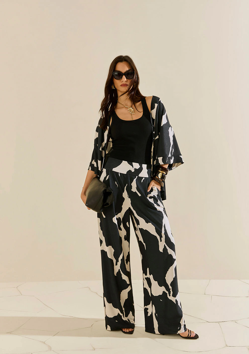 Calça Morena Rosa Pantalona Alta Preto