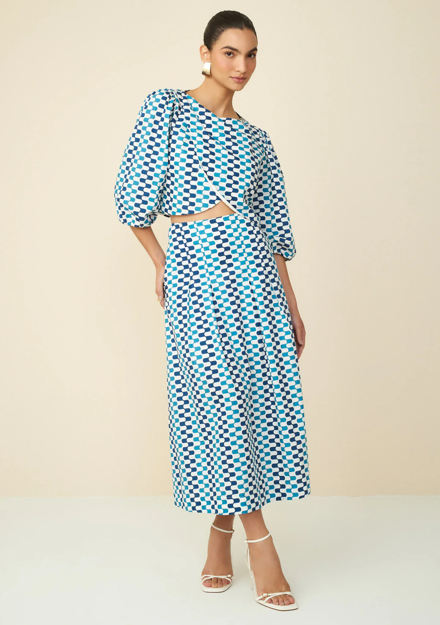 Saia Maria.Valentina Midi Linha A Bolso Lateral Azul