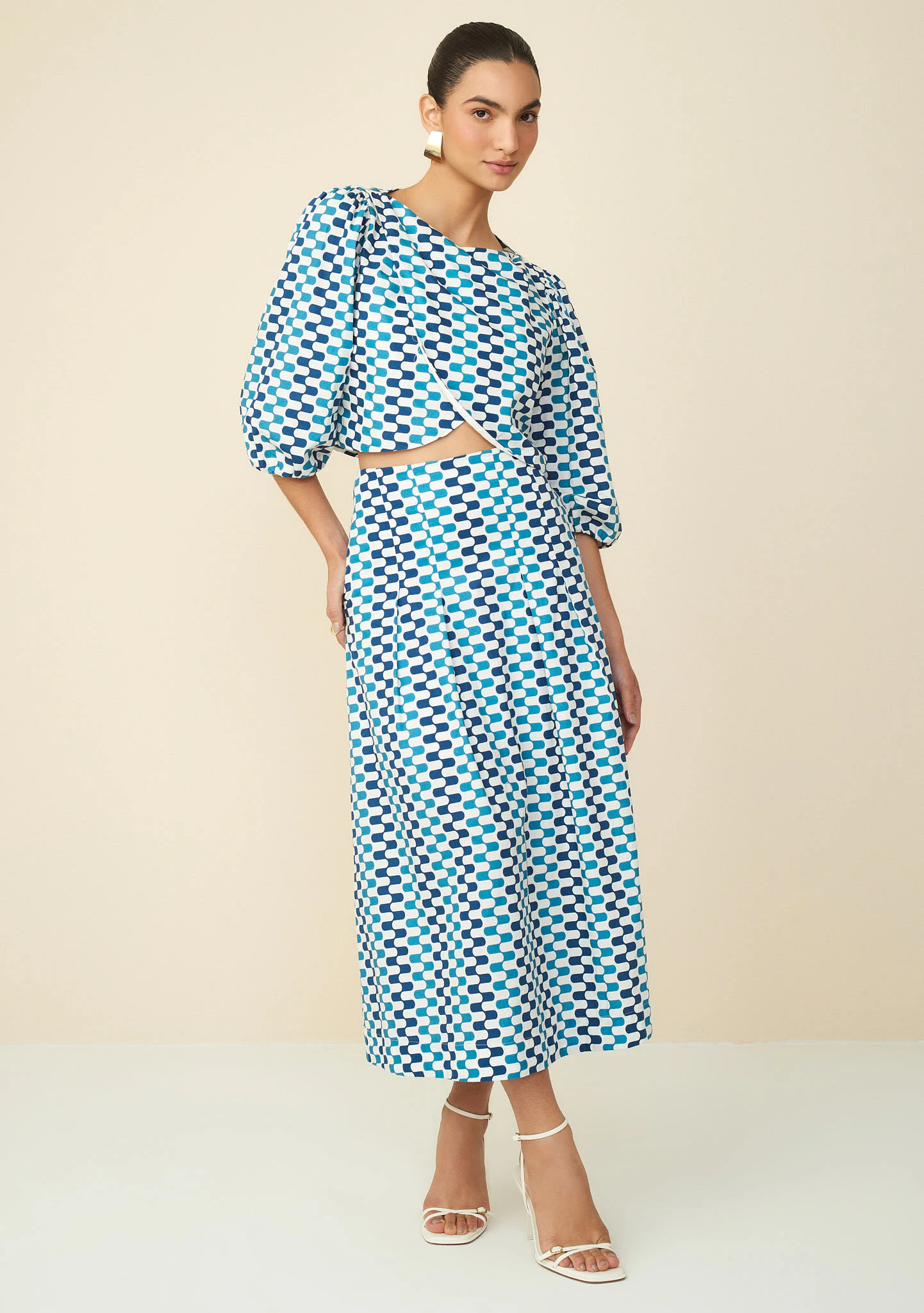 Saia Maria.Valentina Midi Linha A Bolso Lateral Azul