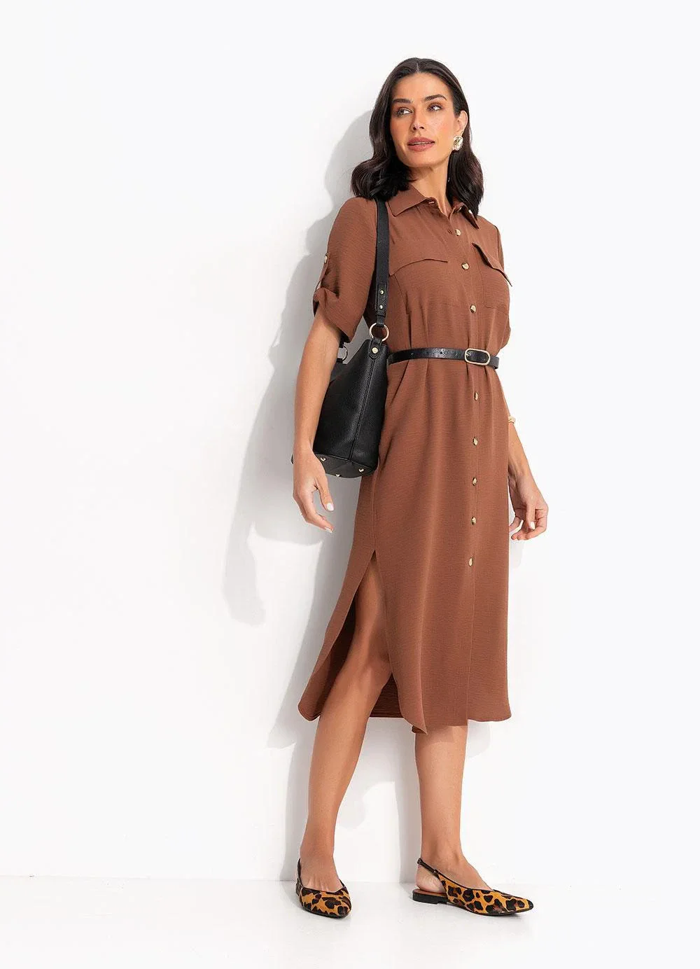 Quintess - Vestido Marrom em Tecido Air Flow