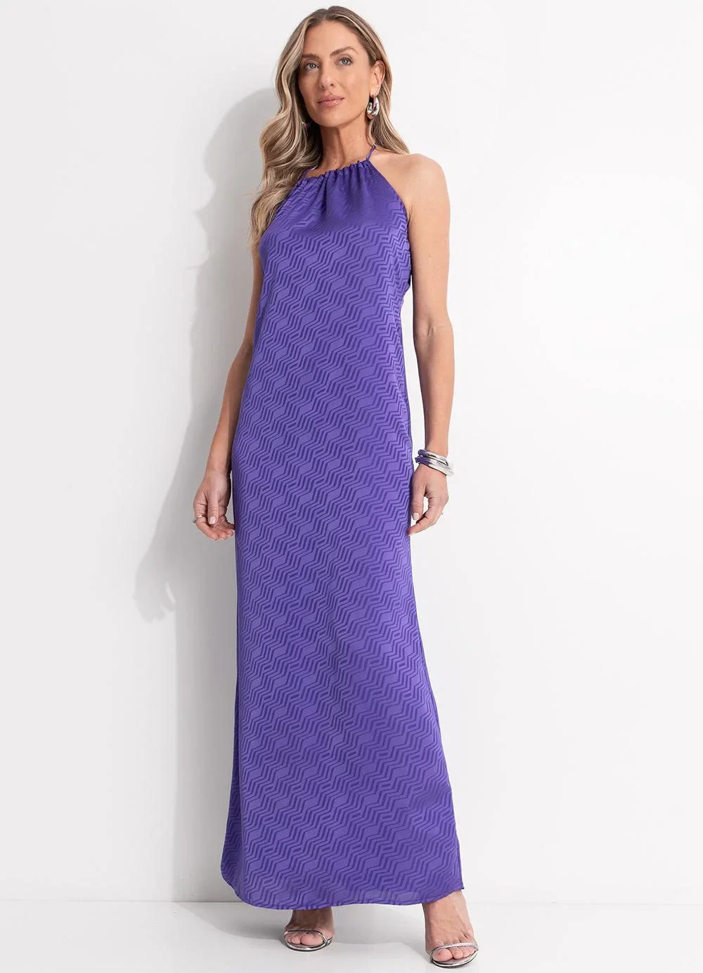 Quintess - Vestido Chevron Roxo em Crepe Plano