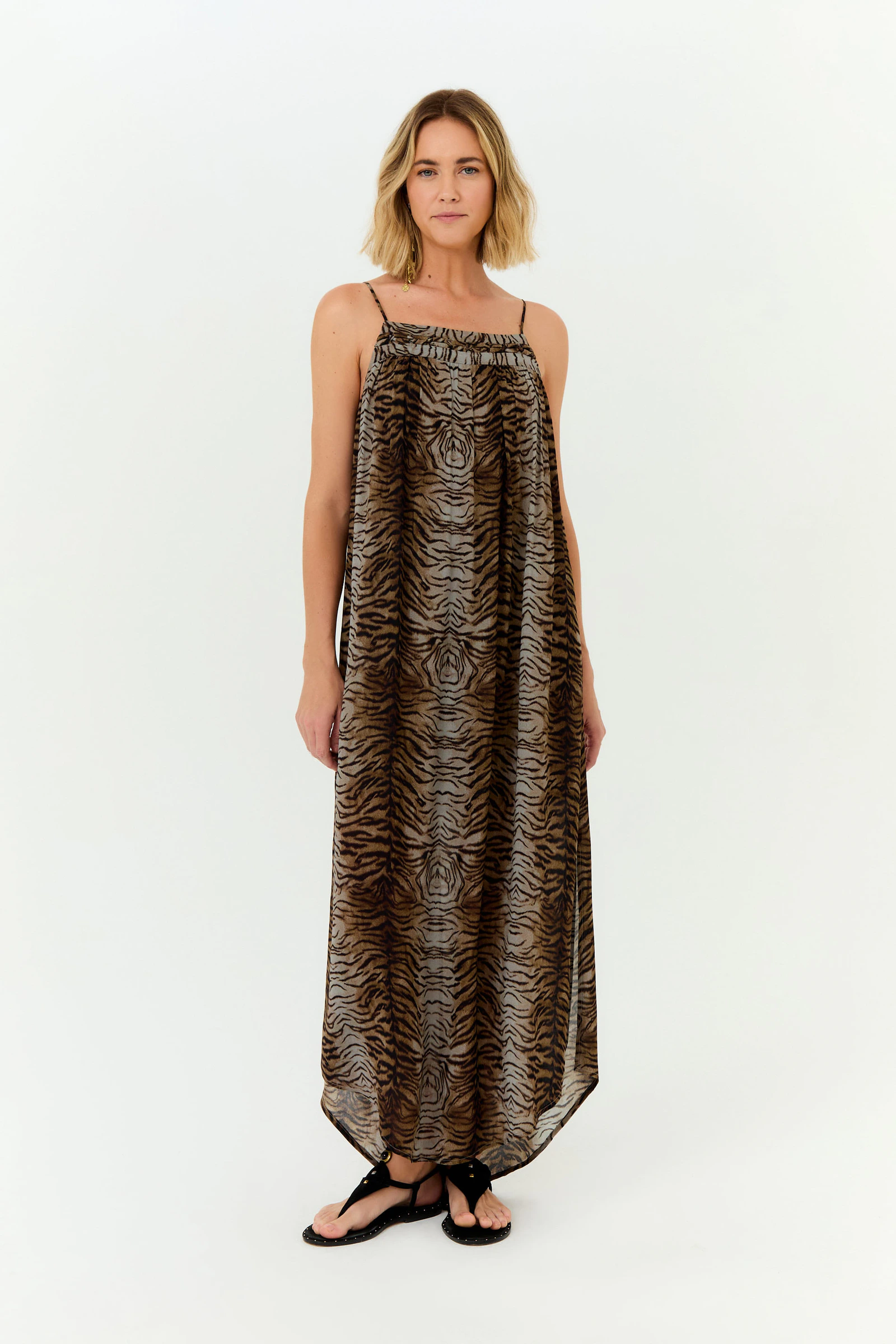 Vestido Midi Alça Ggt Estampa Felin