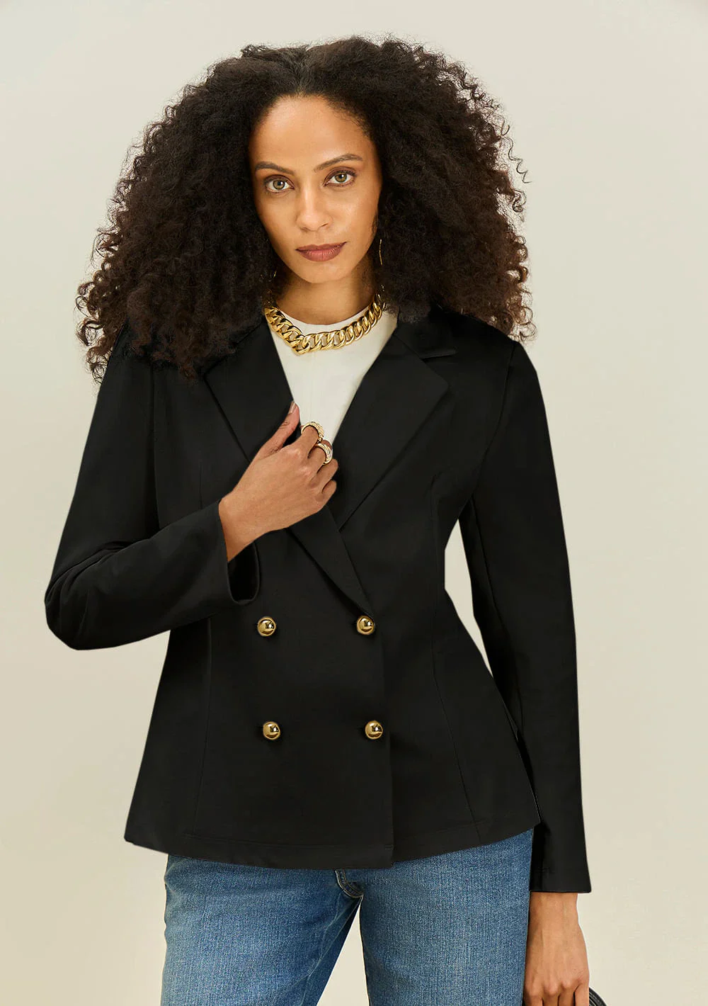 Blazer Maria.Valentina Solto Manga Longa Padrão Preto
