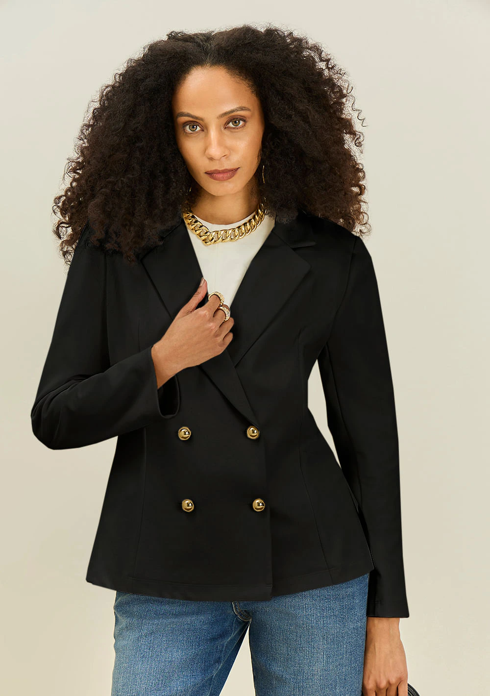 Blazer Maria.Valentina Solto Manga Longa Padrão Preto