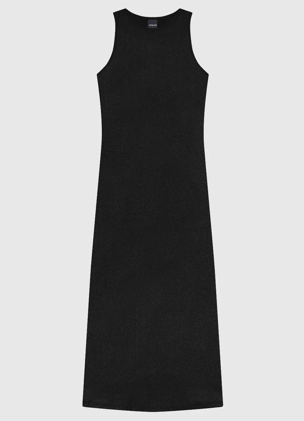 Enfim - Vestido Mídi Canelado com Brilho Preto