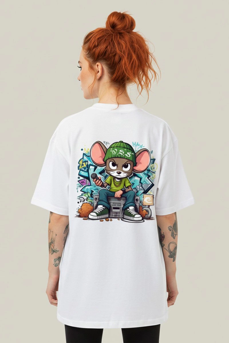 Camiseta Oversized Feminina Branca Algodão Prime WSS Street Rat