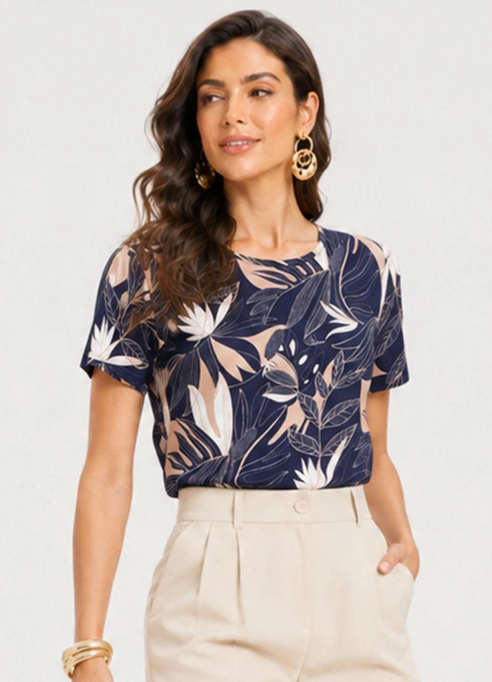 Infinita Cor - Blusa Feminina Estampada Azul