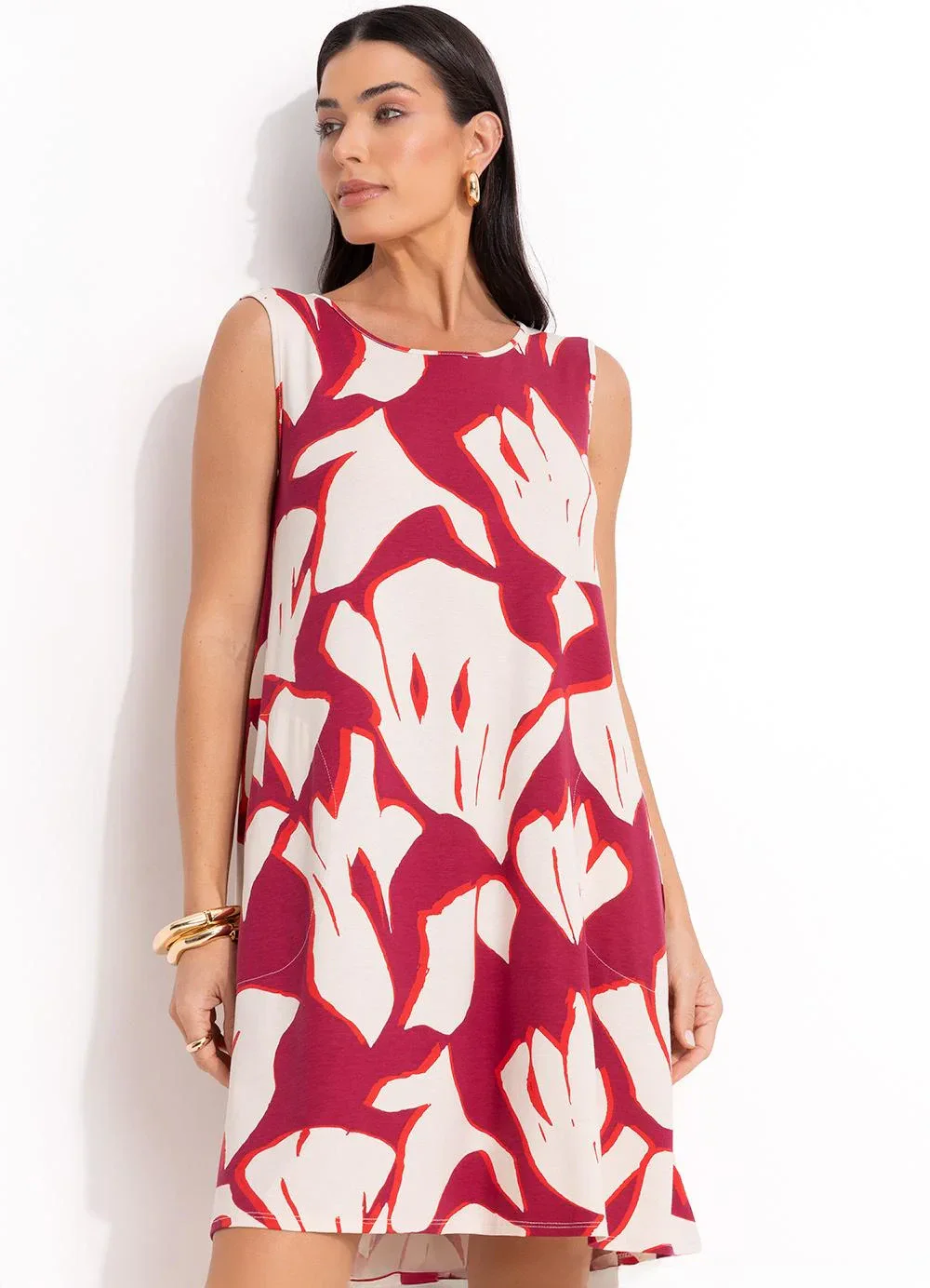 Quintess - Vestido Abstrato Bicolor em Malha de Viscose