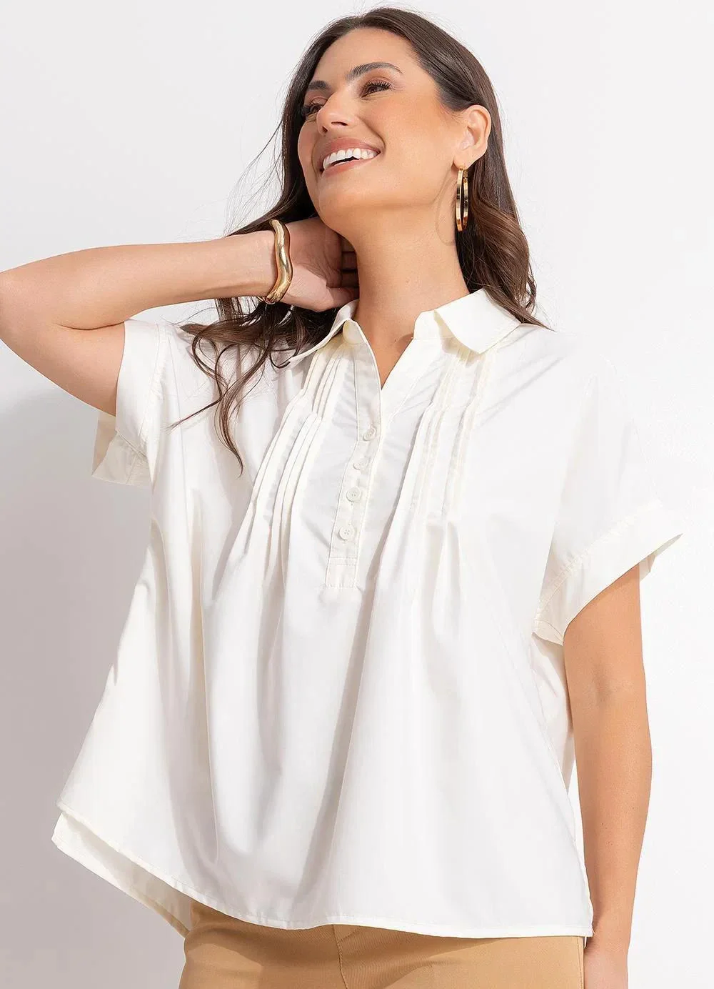 Quintess - Blusa Off White em Tecido de Poliéster