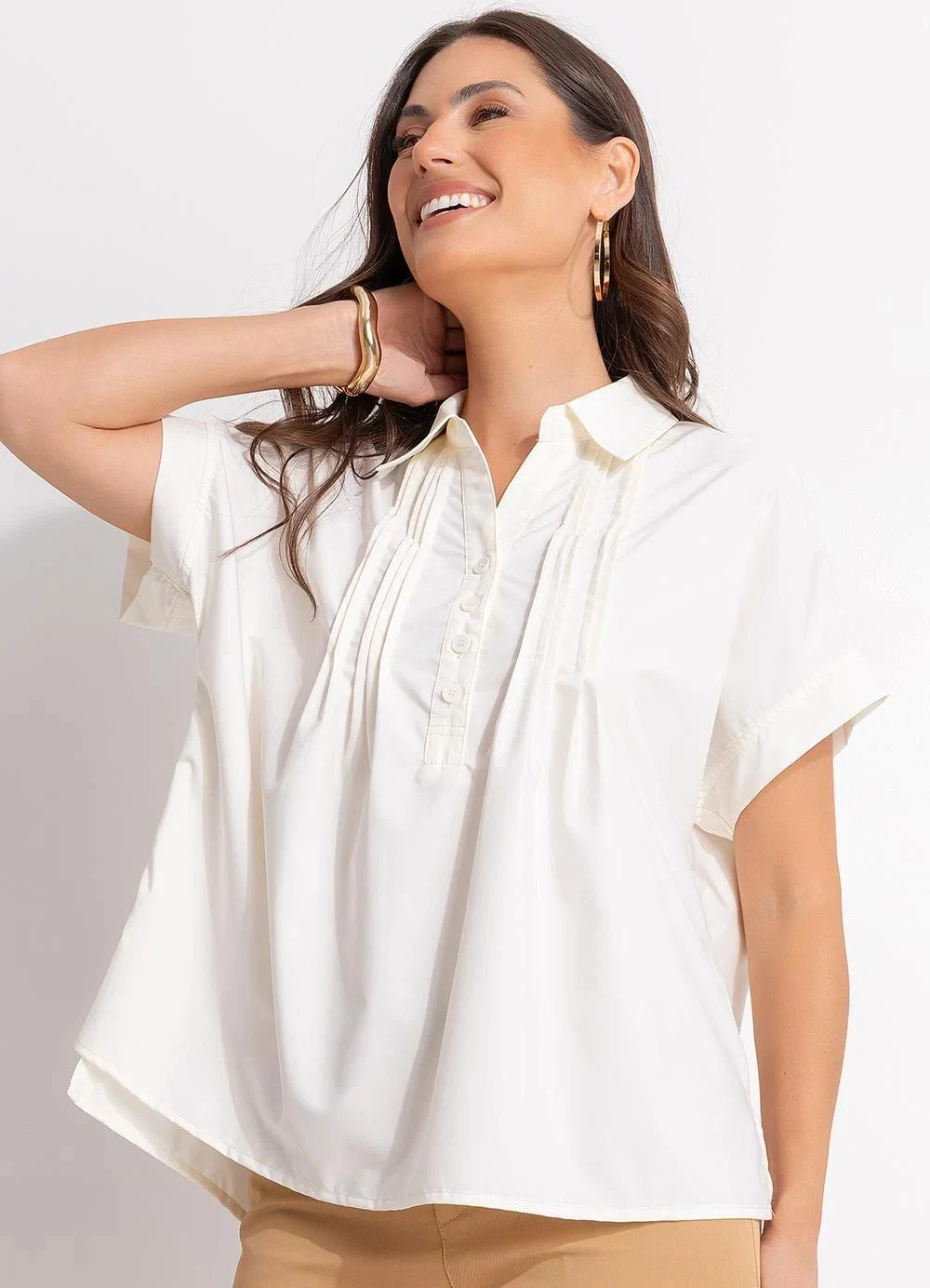 Quintess - Blusa Off White em Tecido de Poliéster
